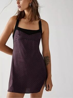 Free People Plum Geo Square-Neck Slip with Black Trim